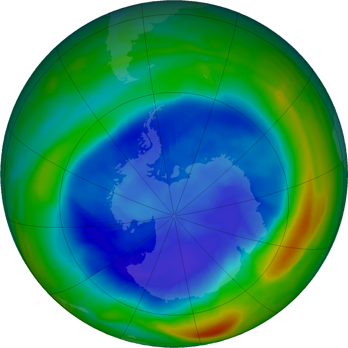 Antarctic ozone map for 01 September 2021